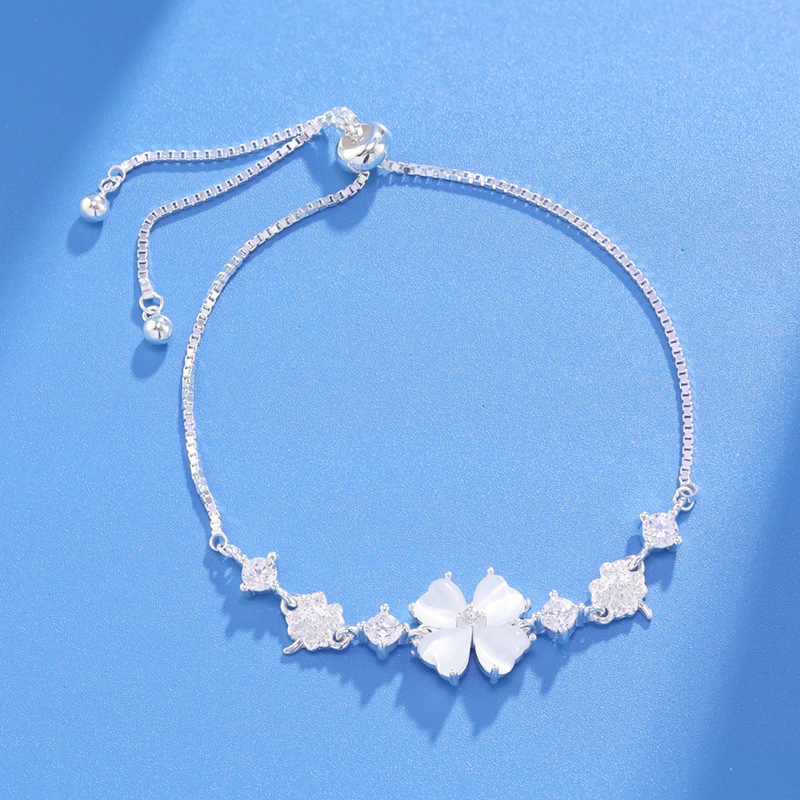 [HỢP KIM BẠC] Lắc tay bạc S925 rút cỏ 4 lá Imoon, vòng tay nữ xi bạch kim sang trọng Fortune Leaf IMOON059