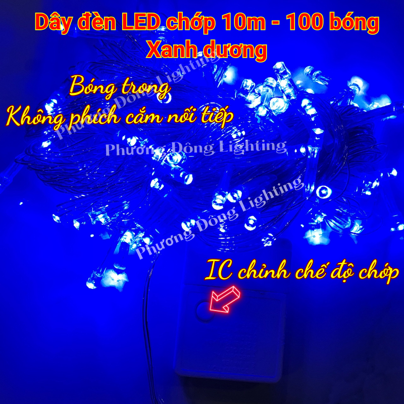 Dây đèn LED chớp 10m - 100 bóng màu Vàng Lá Dương Hồng Đỏ Trang trí Noel Lễ Tết Dùng được ngoài trời