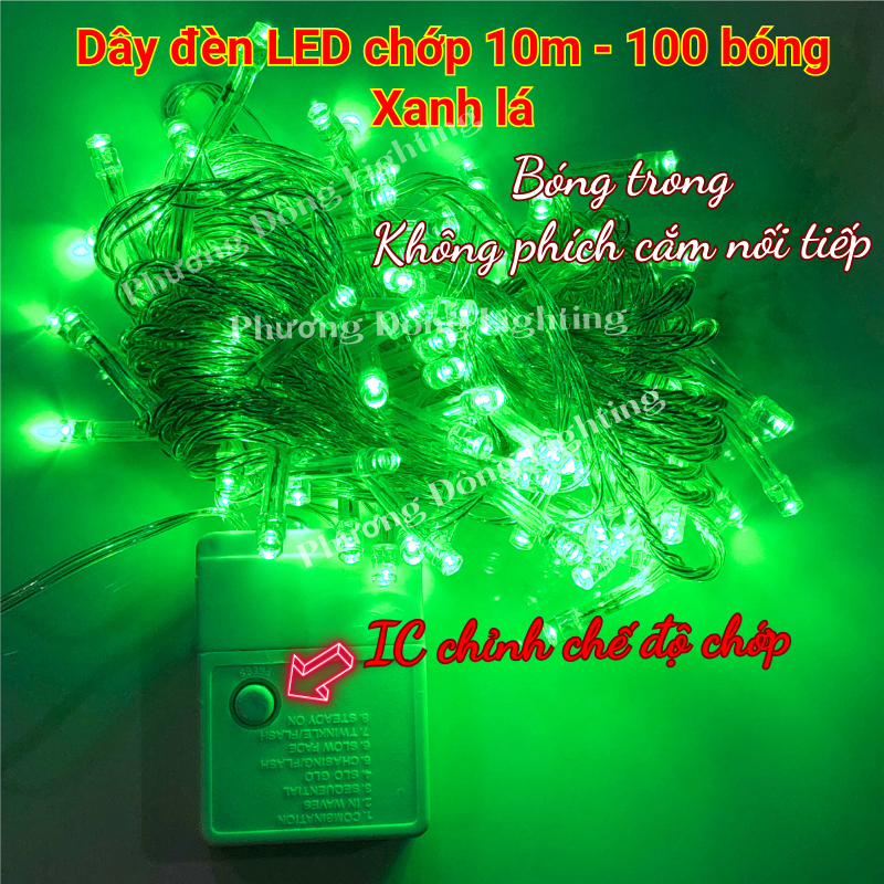 Dây đèn LED chớp 10m - 100 bóng màu Vàng Lá Dương Hồng Đỏ Trang trí Noel Lễ Tết Dùng được ngoài trời
