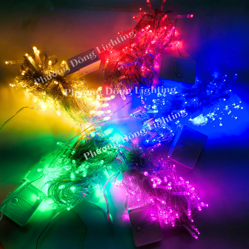 Dây đèn LED chớp 10m - 100 bóng màu Vàng Lá Dương Hồng Đỏ Trang trí Noel Lễ Tết Dùng được ngoài trời