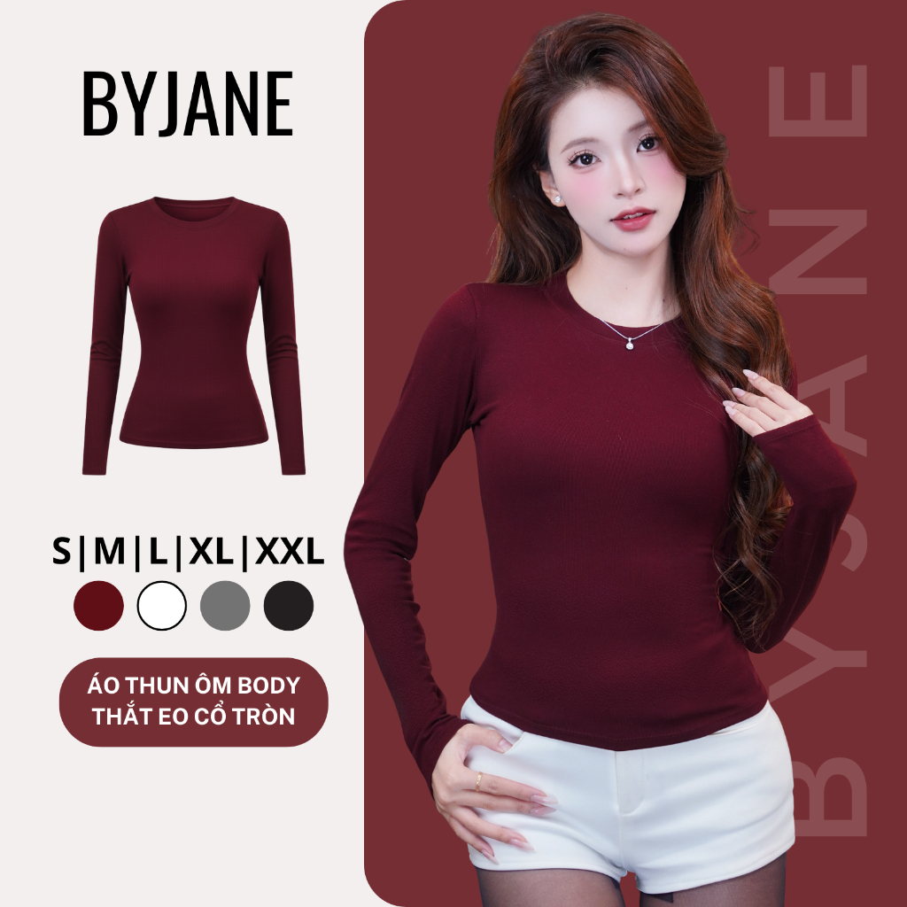 Áo Thun Nữ Dài Tay Cổ Tròn Basic Co Giãn 4 Chiều Ôm Body Mềm Mịn Thời Trang BYJANE – 888