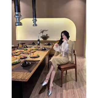 Set Bộ Dạ Áo Khoác Mix Chân Váy A Dài HuyenTep, Set Bộ Dạ Kim Sa Tay Lông Mix Cvay Bút Chì