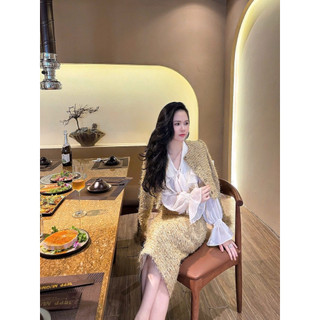 Set Bộ Dạ Áo Khoác Mix Chân Váy A Dài HuyenTep, Set Bộ Dạ Kim Sa Tay Lông Mix Cvay Bút Chì