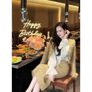 Set Bộ Dạ Áo Khoác Mix Chân Váy A Dài HuyenTep, Set Bộ Dạ Kim Sa Tay Lông Mix Cvay Bút Chì