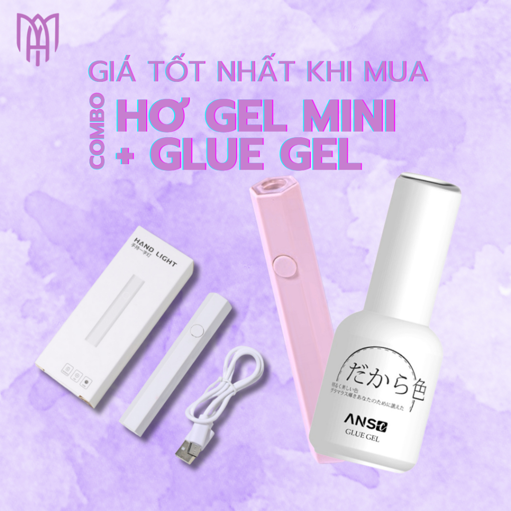 Combo Glue Gel + Hơ Gel Mini, Glue Gel ANSC Nắp Bạc, Dán Móng Úp, Đính Đá, Đính Charm, Ẩn Hoa Khô