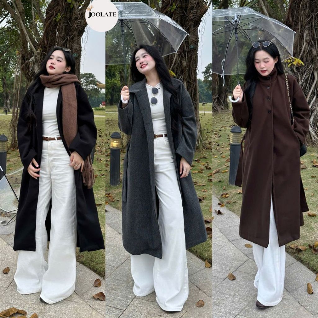 Áo Khoác Dạ Nữ Dài Cổ Cao Tối Giản – Style Hàn Quốc Thanh Lịch, Chống Lạnh Mùa Đông Joolate