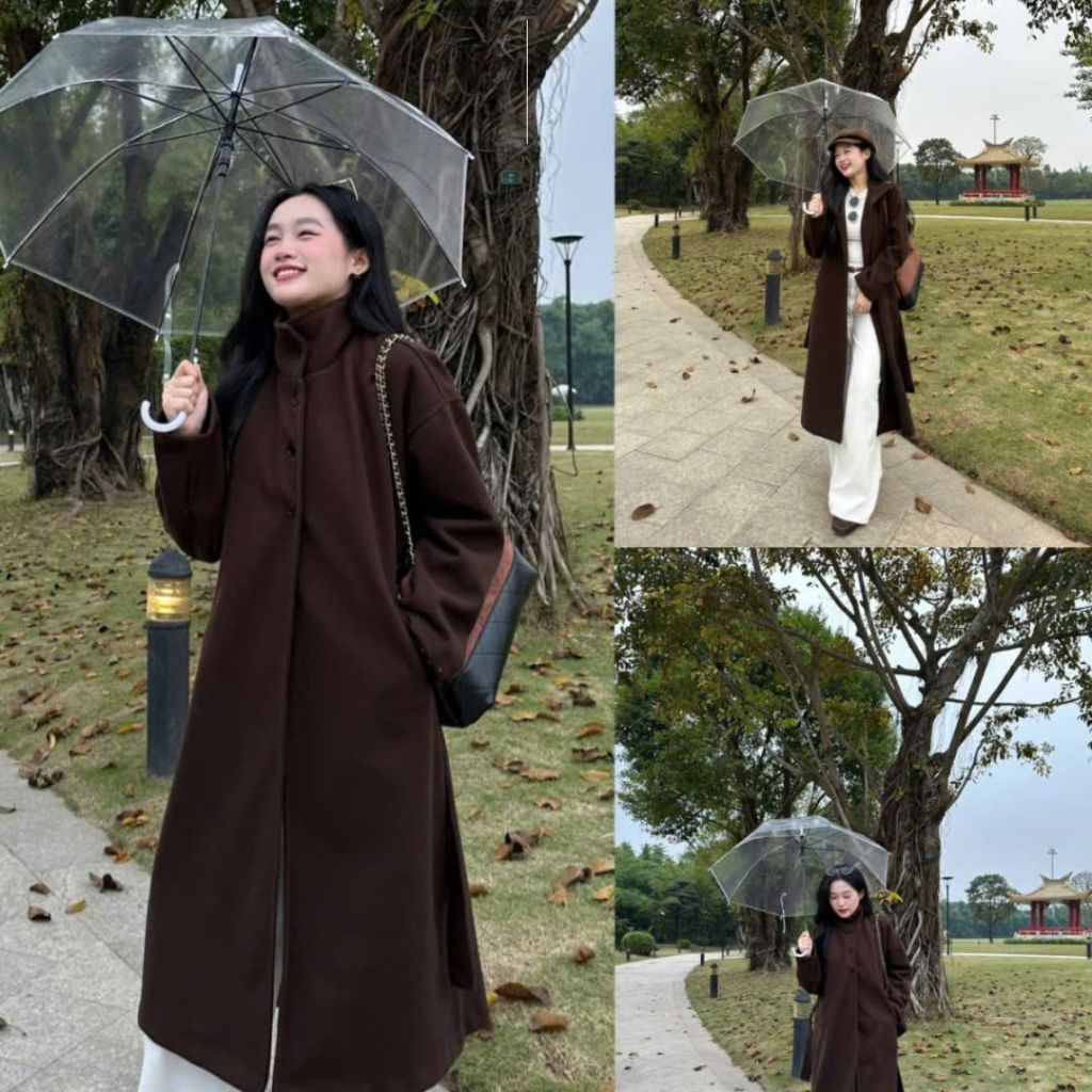 Áo Khoác Dạ Nữ Dài Cổ Cao Tối Giản – Style Hàn Quốc Thanh Lịch, Chống Lạnh Mùa Đông Joolate