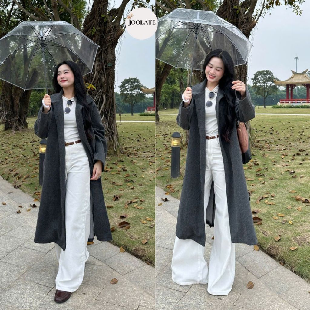 Áo Khoác Dạ Nữ Dài Cổ Cao Tối Giản – Style Hàn Quốc Thanh Lịch, Chống Lạnh Mùa Đông Joolate