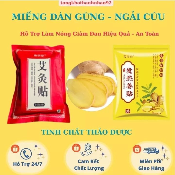 Cao dán gừng ngải cứu giảm đau hiệu quả, Miếng dán nóng hỗ trợ giảm đau lưng, đau nhức xương khớp túi 50 miếng loại to