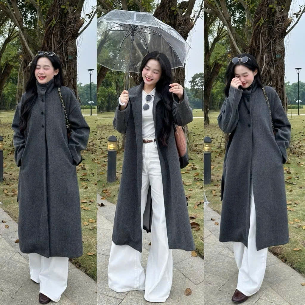 Áo Khoác Dạ Nữ Dài Cổ Cao Tối Giản – Style Hàn Quốc Thanh Lịch, Chống Lạnh Mùa Đông Joolate