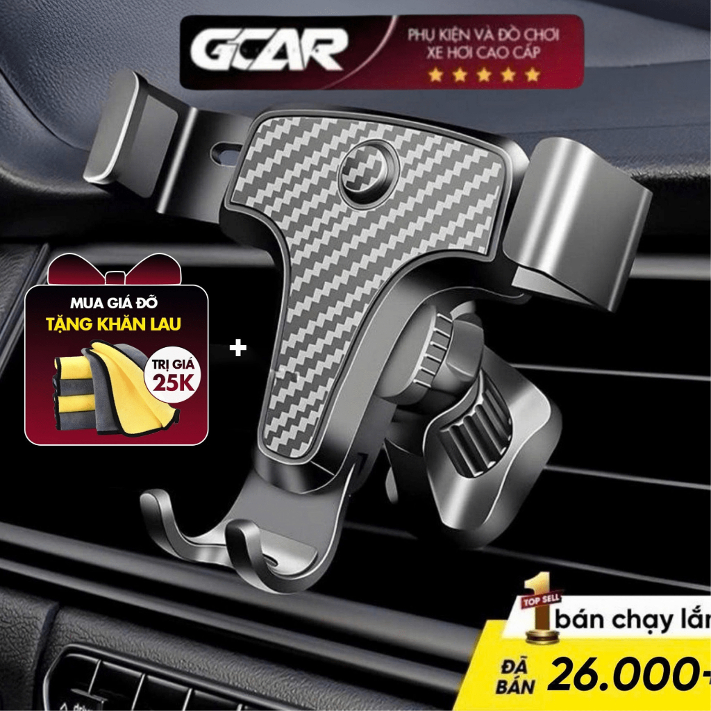 (Tặng Khăn) Kẹp điện thoại ô tô V8 gắn cửa khe gió điều hòa xoay 360 độ,  giá đỡ vân cacbon tinh tế GCAR