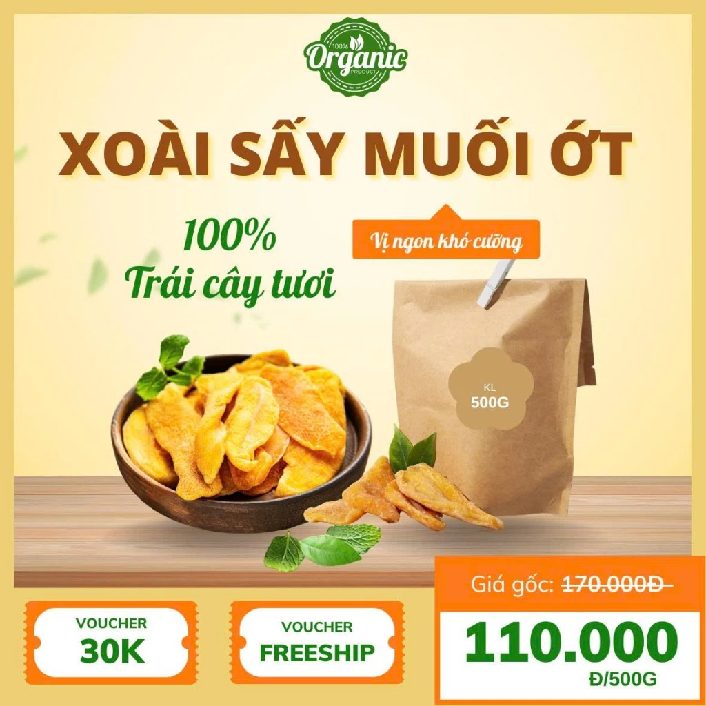 Xoài Sấy Dẻo - Sấy Dẻo  Muối Ớt, Ngọt Thanh Chua Cay, Mềm Dẻo, Không Xơ - Mứt Tết Đặc Sản, xoài sấy