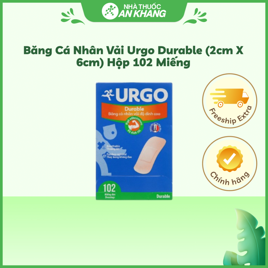 Băng cá nhân vải Urgo Durable (2cm x 6cm) hộp 102 miếng