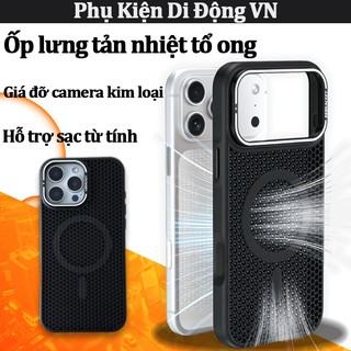 Ốp lưng iPhone chống sốc tích hợp giá đỡ camera tản nhiệt hỗ trợ sạc không dây từ tính cho iPhone 13 14 15 16 17 Pro Max