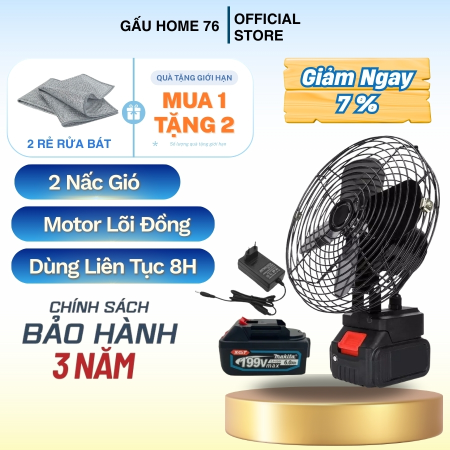 Quạt Tích Điện Lồng Sắt Makita, Đế Pin 21V - 2 Mức Gió, Sử Dụng 4-8-12 Tiếng, Kích Thước 8 Inch