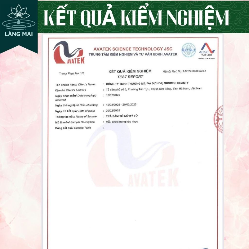 Trà Cân Bằng Nội Tiết Tố - Làng Mai - Sâm Tố Nữ Kỳ Tử 7 Vị Đẹp Dáng, Đẹp Da. Hộp 20 gói