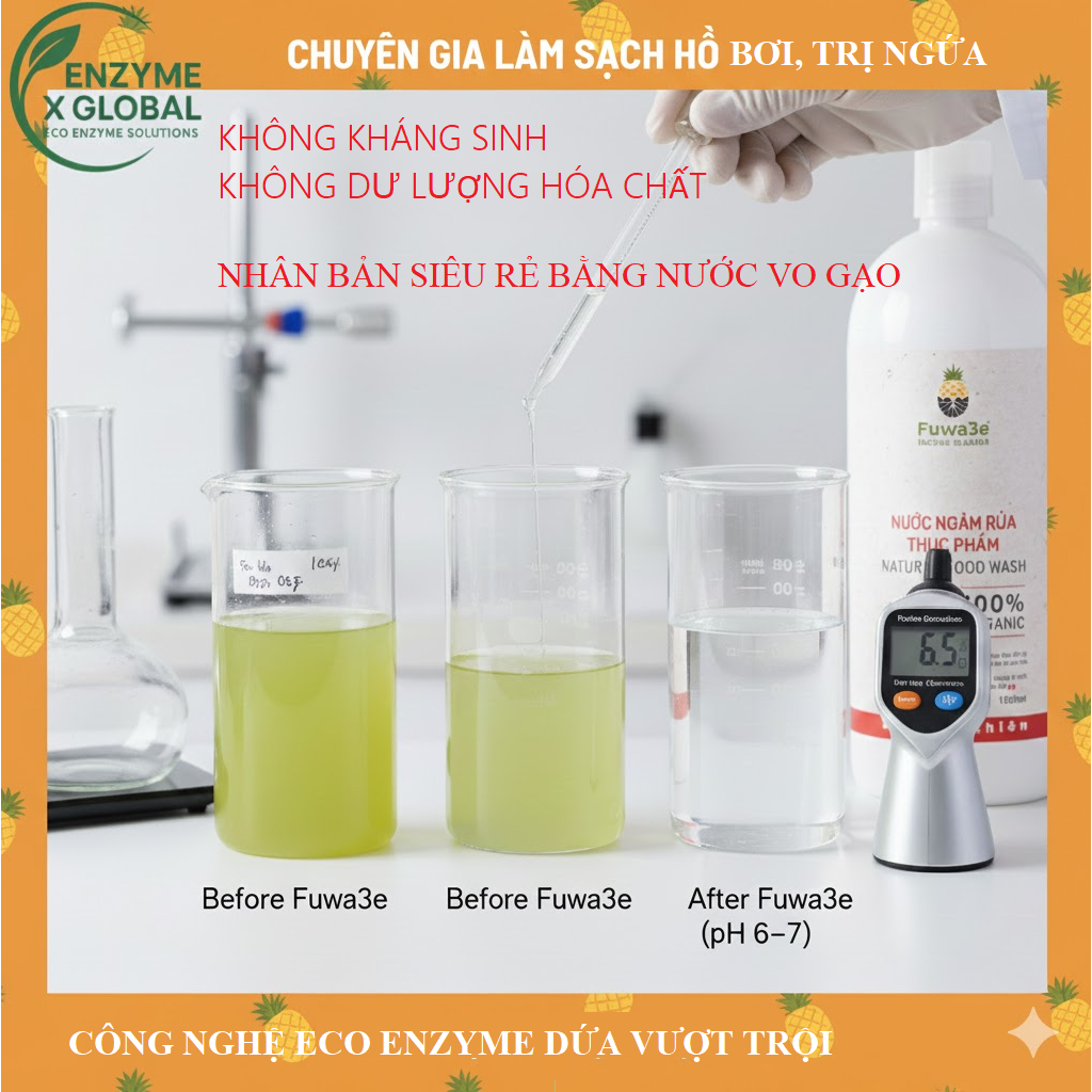 Nước ngâm rau củ quả Fuwa3e 100% Enzyme đậm đặc từ dứa, an toàn với da tay, đã qua XN và kiểm chứng