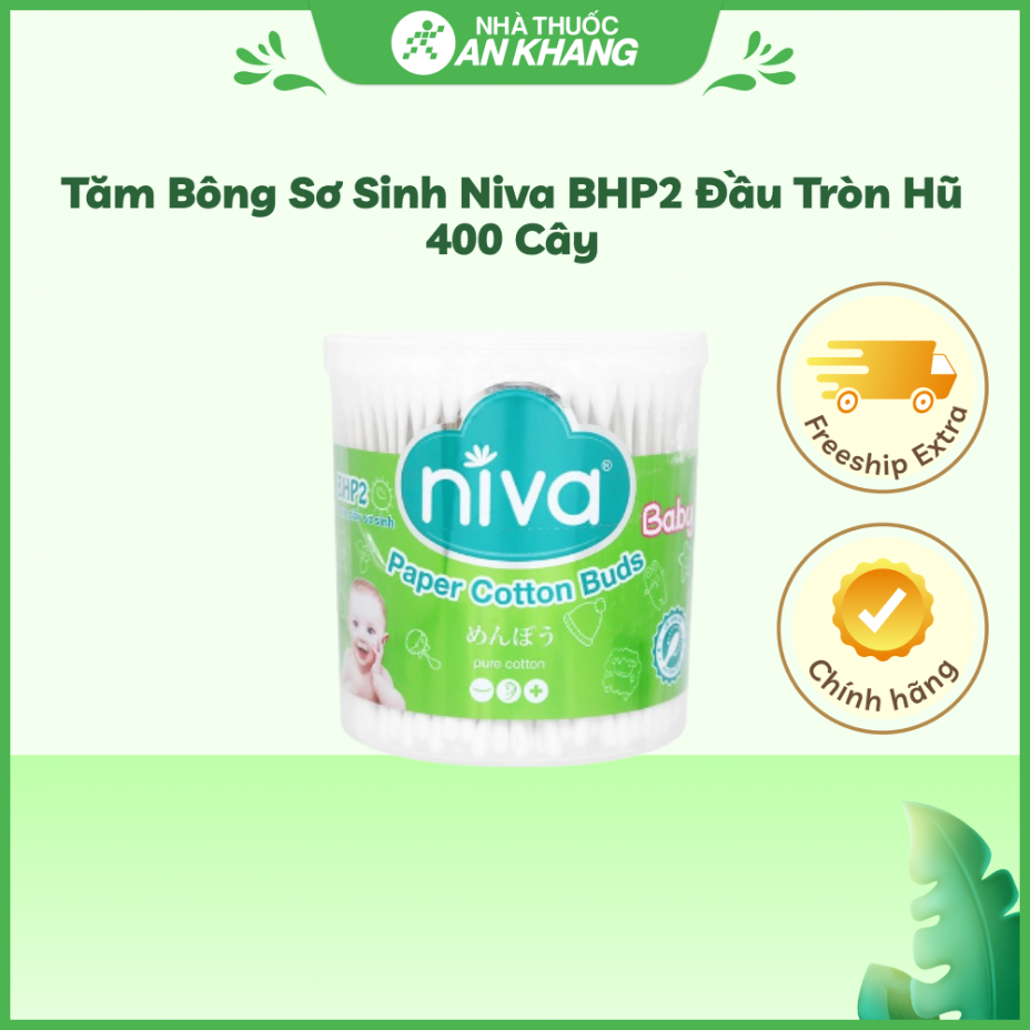 Tăm bông sơ sinh Niva BHP2 đầu tròn hũ 400 cây