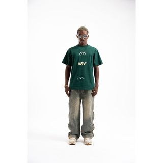 Áo Phông Nam ASA HandCuff Cotton 2 Chiều Form Slim-Fit Họa Tiết In Cao Cấp Phối Màu Xanh Top Menswear Áo Thun Cổ Tròn