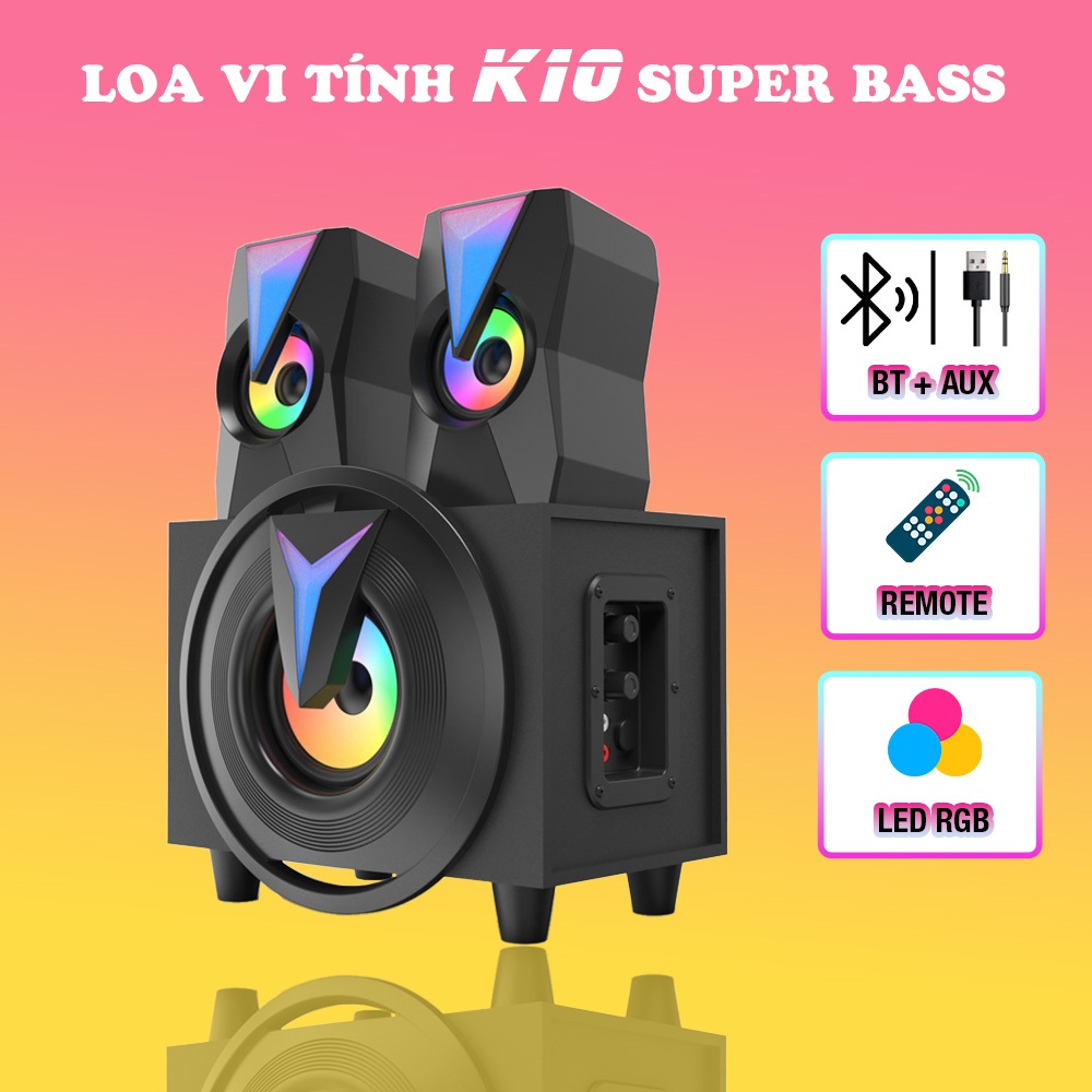 Loa Vi Tính K10 - 2.1 và Bluetooth, Loa Sub Siêu Trầm, Đèn LED RGB Kèm ...