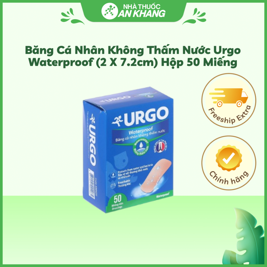 Băng cá nhân không thấm nước Urgo Waterproof (2 x 7.2cm) hộp 50 miếng