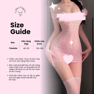 [LaMeo Lingerie] Fullset Váy Ngủ ôm body bẹt vai họa tiết nơ đáng yêu kèm tất lưới