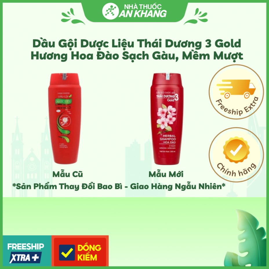 Dầu gội dược liệu Thái Dương 3 Gold hương hoa đào sạch gàu, mềm mượt