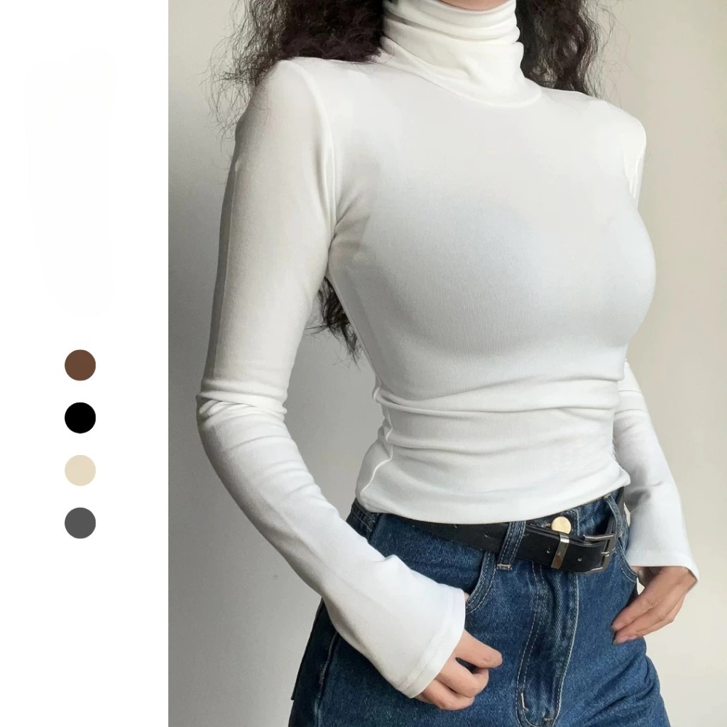 [Peinn] Áo thun cổ lọ 8p dài tay giữ nhiệt cổ lọ cao 8cm co giãn chất cotton mịn dày dặn 12 Tháng Sáu MA2803