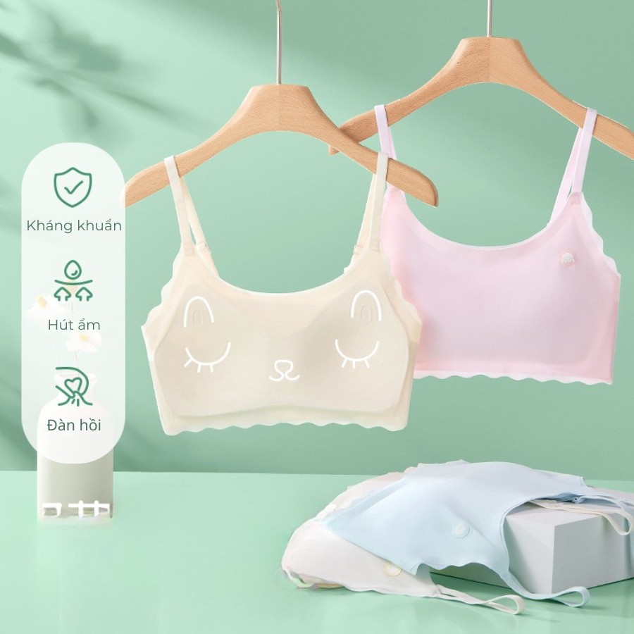 áo ngực, áo lót học sinh cấp 1 cấp 2, đệm liền, chất liệu su lụa liền mạch không lộ viền size 30-70kg mã 6801