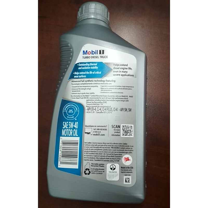 Nhớt Ô Tô Tổng Hợp Toàn Phần MOBIL 1 TURBO DIESEL TRUCK 5W40 946ml/3,78L Nhập Khẩu Mỹ - Chính Hãng