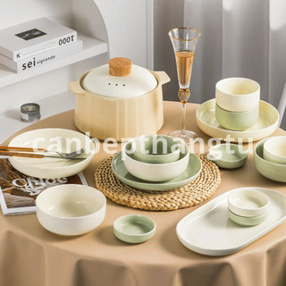 Bộ Chén Đĩa Sứ Xanh Kem Cao Cấp Dày Dặn Sang Trọng CBG07