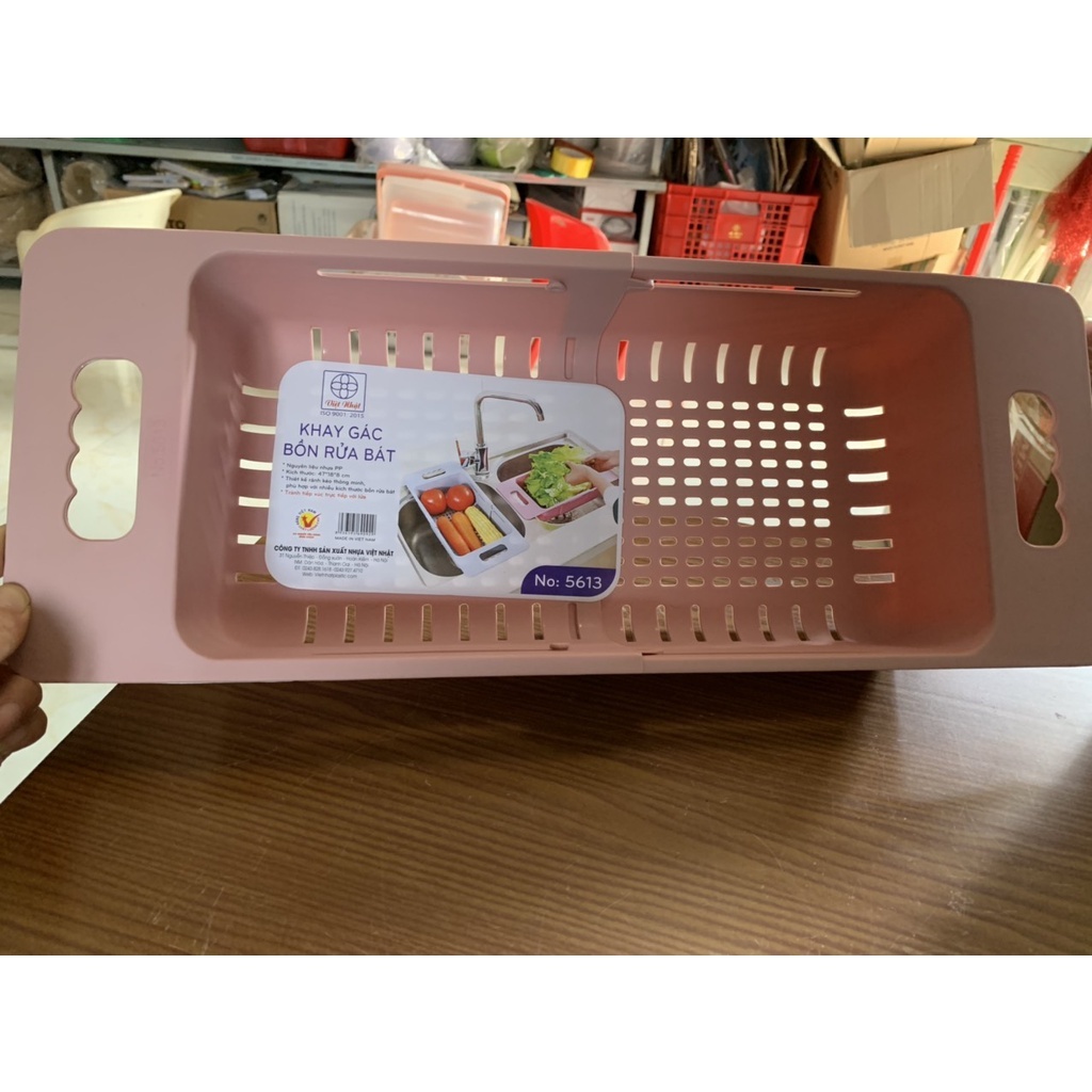 Khay, rổ gác bồn rửa chén bát Việt Nhật (5613) thông minh gấp gọn, điều chỉnh kích thước gài tiện lợi -Buôn rẻ 00662