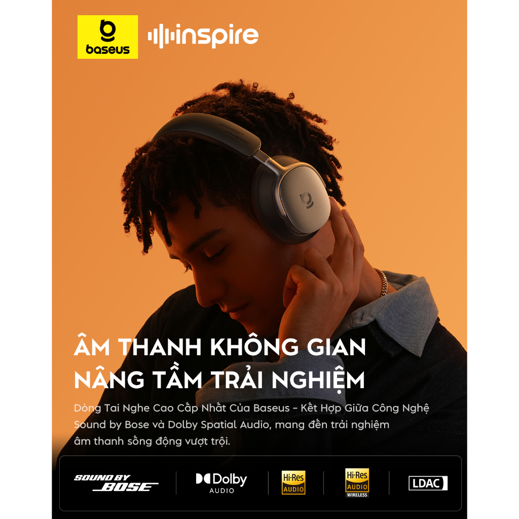 Tai Nghe Baseus Inspire XH1 Sound by Bose, Pin 100H, Chống ồn ANC, Dolby Audio