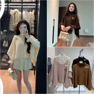 •𝙆𝙞𝙣𝙜𝙨𝙝𝙤𝙥𝙗𝙚𝙖𝙪𝙩𝙮•Áo Len Cánh Rơi Hoa Trà Kèm Tay Lông QC
