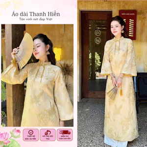 Áo dài cách tân 4 tà vải tơ thêu nổi mềm mại phối nơ sang trọng mặc lế (AK27), cưới hỏi, Tết 2026 Áo dài Thanh Hiền