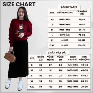 Set Bộ Nỉ Nữ Thu Đông CHEPOL Cổ Tròn, In Hình Baby, Chất Nỉ Nhung Cao Cấp ( Áo Sweater Đỏ Đô + Chân Váy Suông)-CP_17872