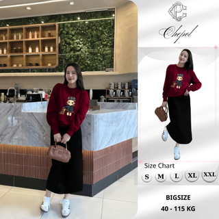 Set Bộ Nỉ Nữ Thu Đông CHEPOL Cổ Tròn, In Hình Baby, Chất Nỉ Nhung Cao Cấp ( Áo Sweater Đỏ Đô + Chân Váy Suông)-CP_17872