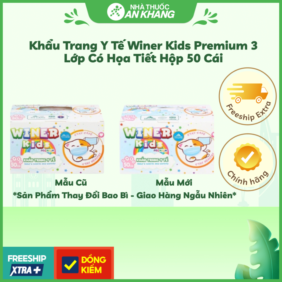 Khẩu trang y tế Winer Kids Premium 3 lớp có họa tiết hộp 50 cái