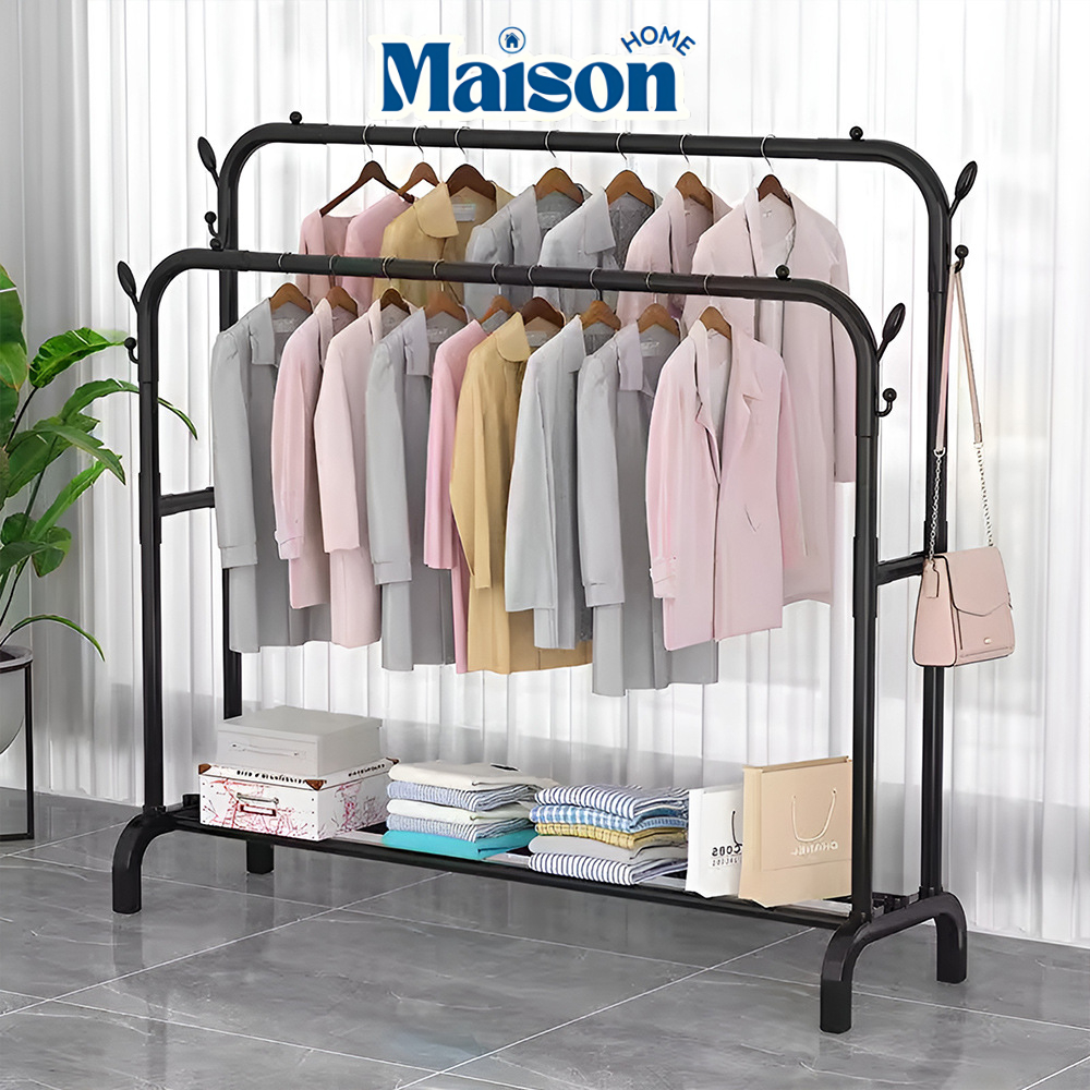 Giá Phơi Quần Áo Khung Thép Cacbon Chống Gỉ MAISON, Kệ Treo Đồ Đa Năng Kết Hợp Kệ Để Giày Tiện Dụng