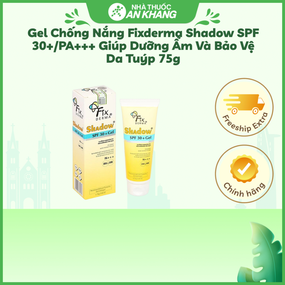 Gel chống nắng Fixderma Shadow SPF 30+/PA+++ giúp dưỡng ẩm và bảo vệ da tuýp 75g