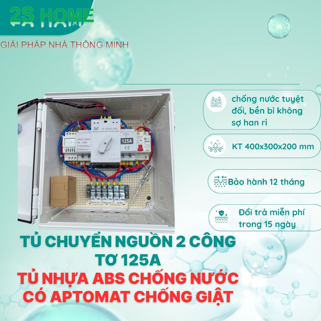 Tủ NHỰA NGOÀI TRỜI chuyển nguồn 2 công tơ 125A- cầu dao chuyển tự động 2 công tơ- TỦ NHỰA ABS CHỐNG NƯỚC- CHỐNG HAN RỈ