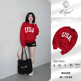 Set Bộ Nỉ Nữ Thu Đông CHEPOL Cổ Tròn, In Chữ USA, Chất Nỉ Nhung Cao Cấp ( Áo Sweater Đỏ Đô + Quần Đùi Đen)-CP_10727