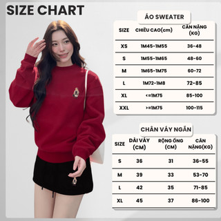 Set Bộ Nỉ Nữ Thu Đông CHEPOL Cổ Tròn, In Chú Gấu, Chất Nỉ Nhung Cao Cấp ( Áo Sweater Đỏ Đô + Chân Váy Ngắn Đen)-CP_16665