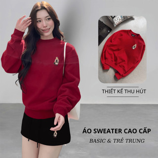 Set Bộ Nỉ Nữ Thu Đông CHEPOL Cổ Tròn, In Chú Gấu, Chất Nỉ Nhung Cao Cấp ( Áo Sweater Đỏ Đô + Chân Váy Ngắn Đen)-CP_16665