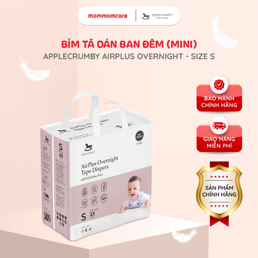 Bỉm tã "Ngựa" quần & dán đêm Applecrumby Airplus Overnight thấm hút tốt, an toàn cho bé