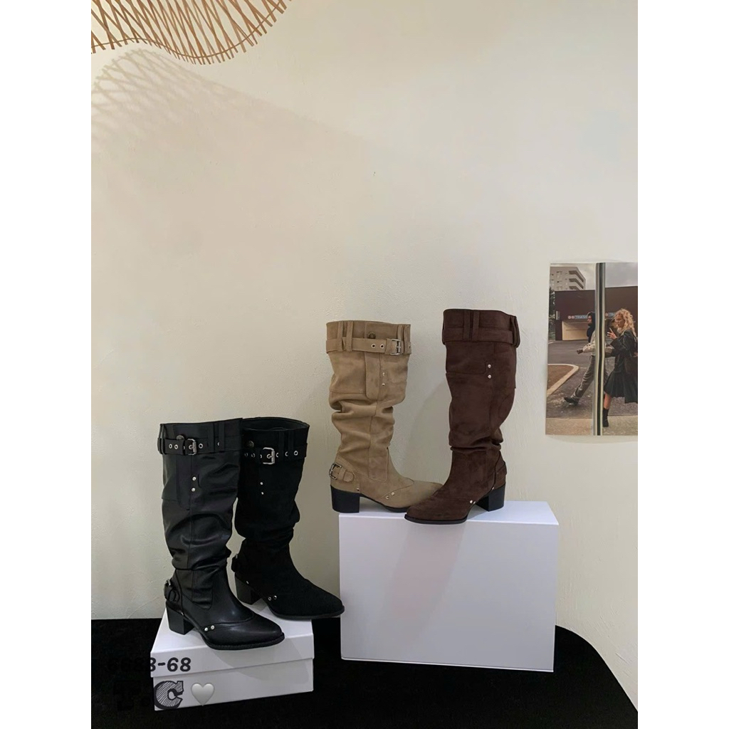 🆘 Boot dài  da lộn đai khuy đế bệt
