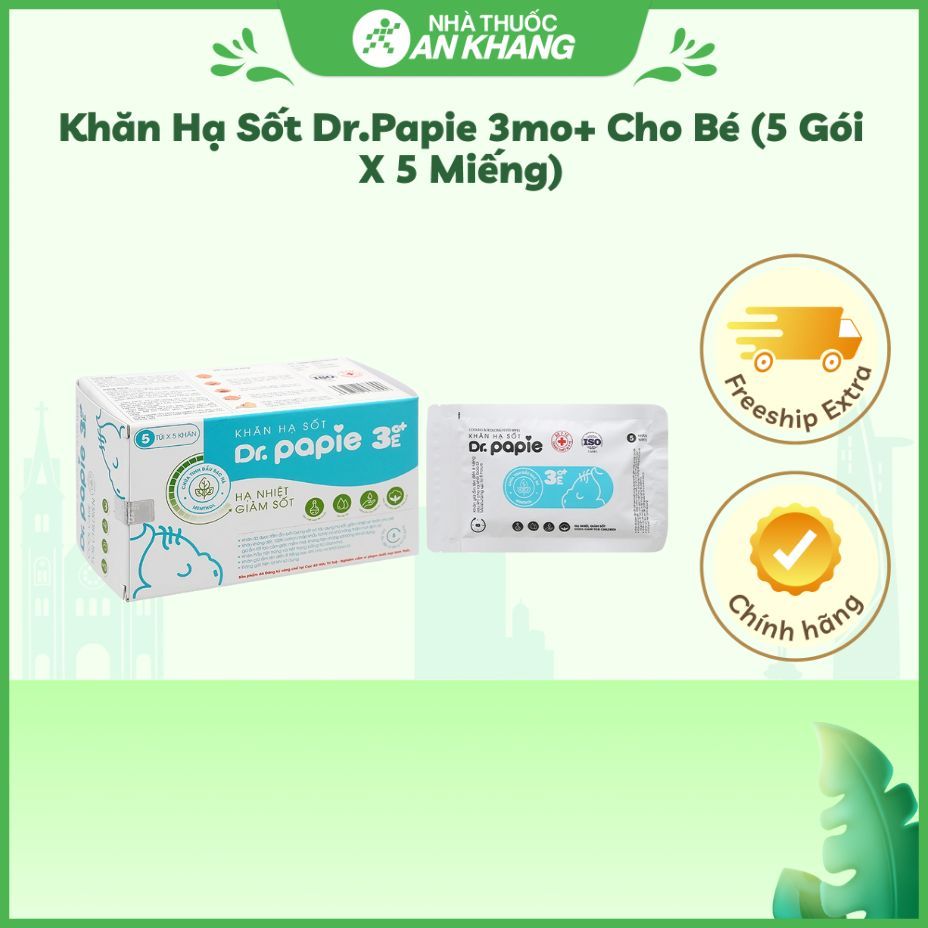 Khăn hạ sốt Dr.Papie 3mo+ cho bé (5 gói x 5 miếng)