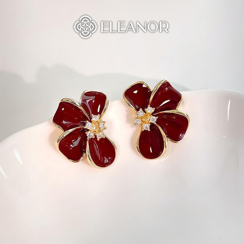 Bông tai nữ chuôi bạc 925 Eleanor Accessories hình hoa đính đá phụ kiện trang sức khuyên tai 10916
