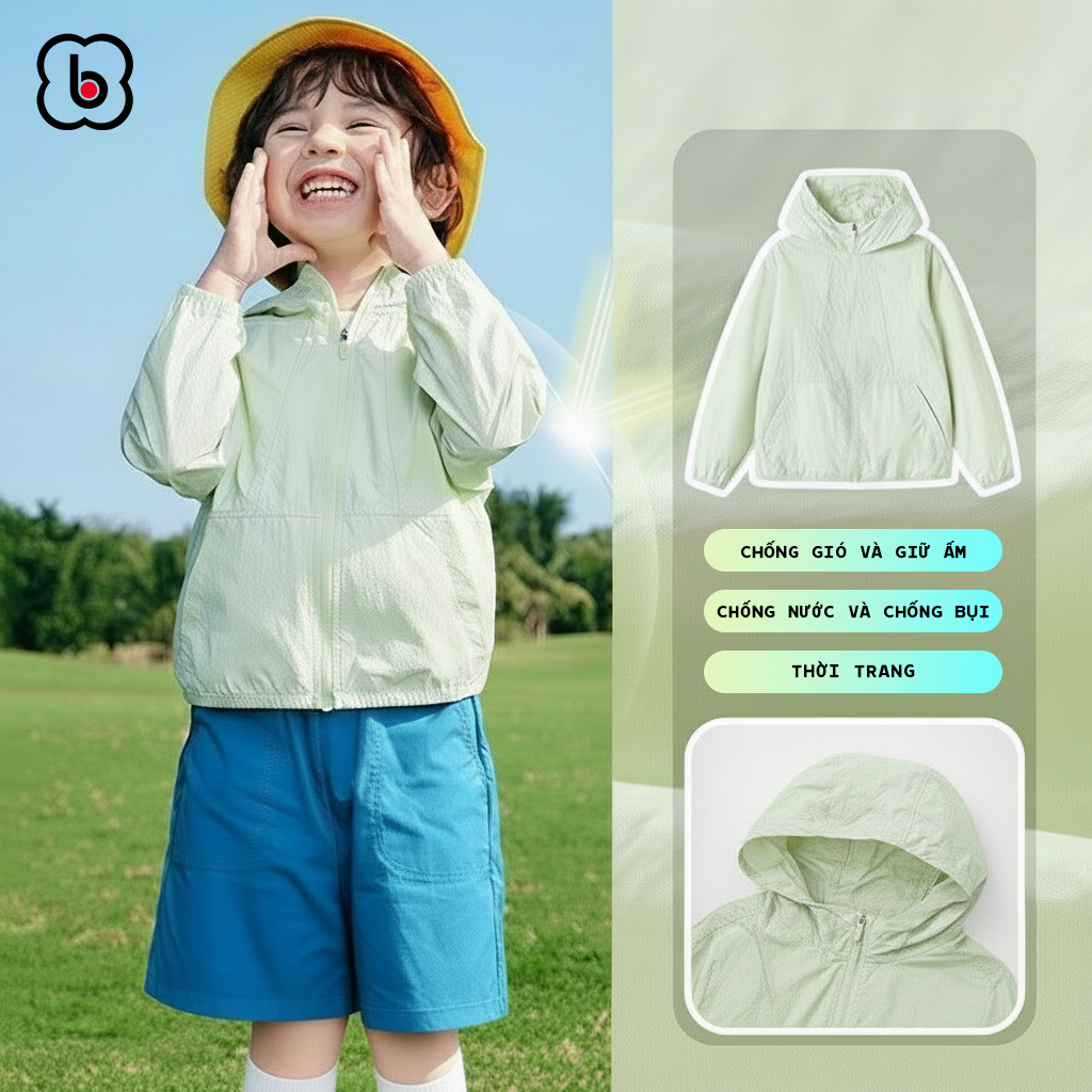 Áo khoác gió cho bé trai 2 lớp BabyloveGO, áo khoác thu đông có mũ cản nắng gió, vải dù chống nước cho bé KG02