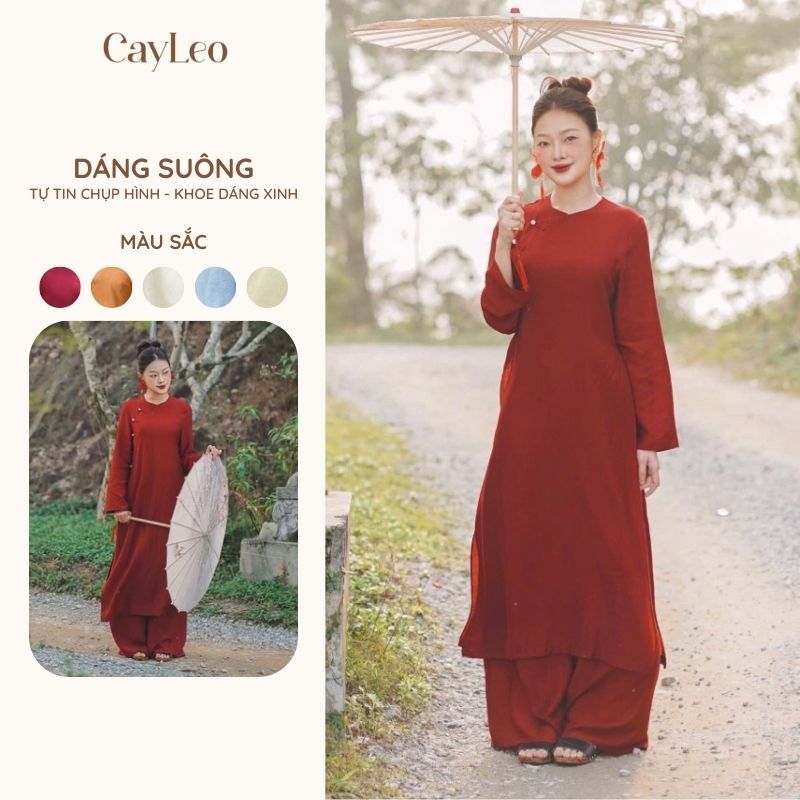 [KOL] Áo dài cách tân nữ Bách Di chất liệu đũi cao cấp dáng dài tay thanh lịch CayLeo Design - AD835